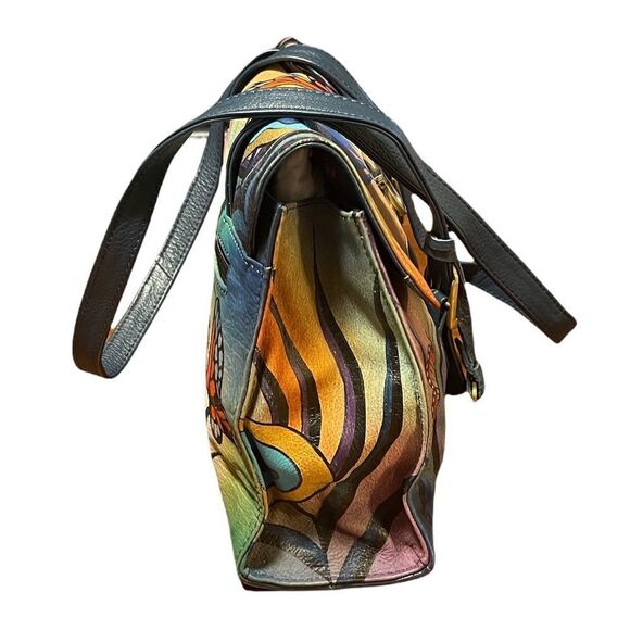 Anuschka Hand Painted Butterfly-Peacock Shoulder Bag - Picture 8 of 17